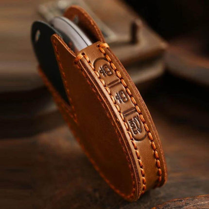 Handmade Hyundai Key Case For Hallmo Car Keys, 5 Or 7 Keys, Brown slim brown cowhide leather key case with visible grain and reinforced stitching