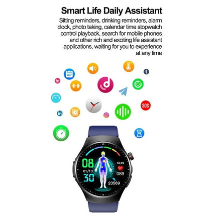 Daily Health Monitoring Watch for Everyday Wellness Activities showing smartwatch with health metrics, notifications and activity icons