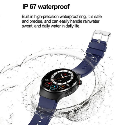 Daily Health Monitoring Watch for Everyday Wellness Activities shown with IP67 waterproof design and blue band splashing water