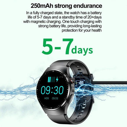 Daily Health Monitoring Watch for Everyday Wellness Activities showing 5-7 days battery life and magnetic charging display