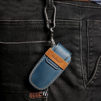 Kia Hallmo Car Key Protective Cover, 5 Keys For Everyday Use hanging from belt clip in blue cowhide leather
