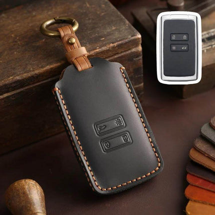 Renault Koleos Car Key Case Cowhide For Everyday Use - genuine cowhide protective key cover for Renault Koleos 2023, preserves button access, scratch-resistant