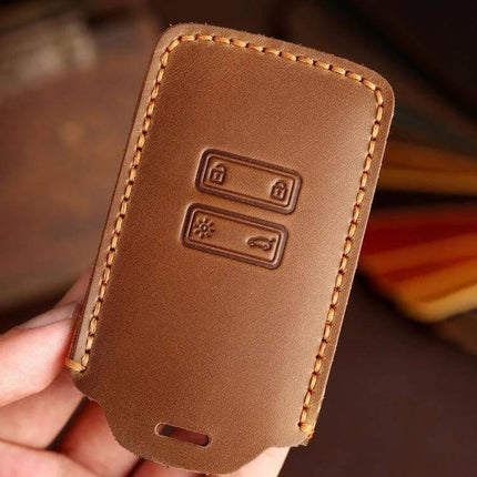Renault Koleos Car Key Case Cowhide For Everyday Use - genuine brown cowhide protective key cover for 2023 Renault Koleos, preserves button access