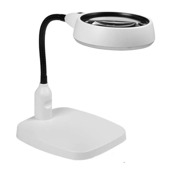 10X Desktop Magnifying Lamp with LED Lights for Reading and Repair on adjustable gooseneck base for detailed reading and jewelry or electronics work