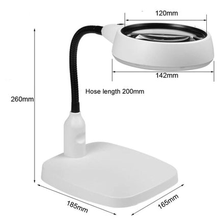 10X Desktop Magnifying Lamp with LED Lights for Reading and Repair on white desk base with flexible gooseneck and 120mm acrylic lens