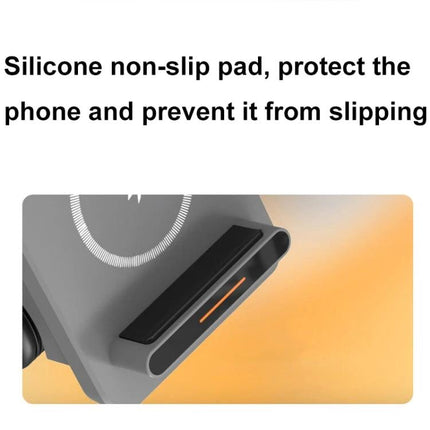 Forklift-Shaped Charger for Daily Desk Device Setup showing silicone non-slip pad protecting phone and preventing slipping
