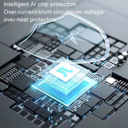 JisuLife Bladeless Stroller Fan for Portable Cooling and Air Flow showing intelligent AI chip protection graphic