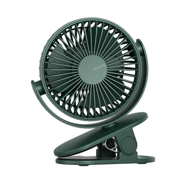 JisuLife Portable Rechargeable Mini Fan for Daily Cooling - compact green clip-on fan with 4000mAh battery and Type-C charging