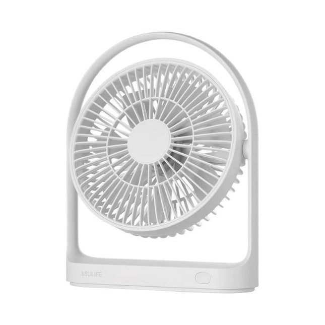 JisuLife Rechargeable Mini Fan for Portable Everyday Cooling - white compact rechargeable fan with 4000mAh battery, adjustable tilt and 15hr runtime