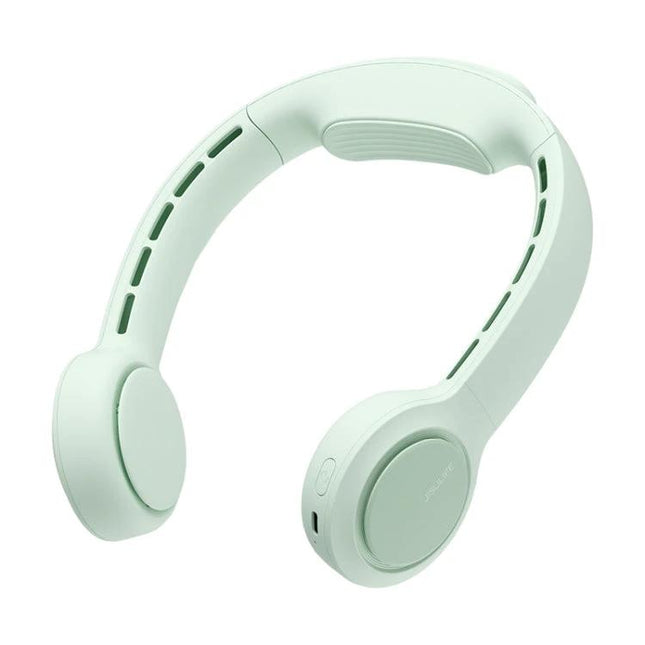 JisuLife Bladeless Rechargeable Neck Fan for Outdoor Use shown in mint green, wearable hands-free portable cooling device