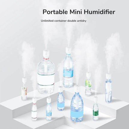 JisuLife Wireless High Mist Portable Humidifier White No Water Tank – portable no-tank humidifier showing multiple bottles producing nano-fine mist for travel and desk use