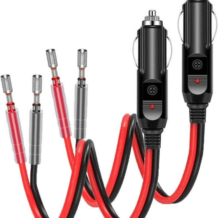 Fused Cigarette Lighter Plug With Lead For Vehicles - 12V/24V plug with built-in fuse and red/black leads for powering car accessories