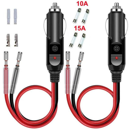 Fused Cigarette Lighter Plug With Lead For Vehicles – 12V/24V plug‑and‑play cable with built‑in fuse and red/black leads for car accessories
