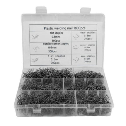 Boxed Car Bumper Repair Welding Wire Set 0.6 0.8 mm - plastic welding nail kit with six shapes (0.6–0.8mm) in clear organizer box