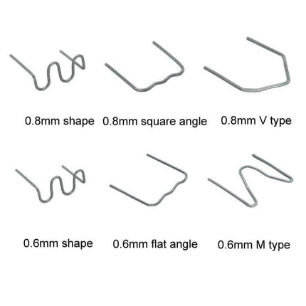 Boxed Car Bumper Repair Welding Wire Set 0.6 0.8 mm showing six tungsten steel nail shapes (0.6–0.8mm) for bumper and plastic auto repairs