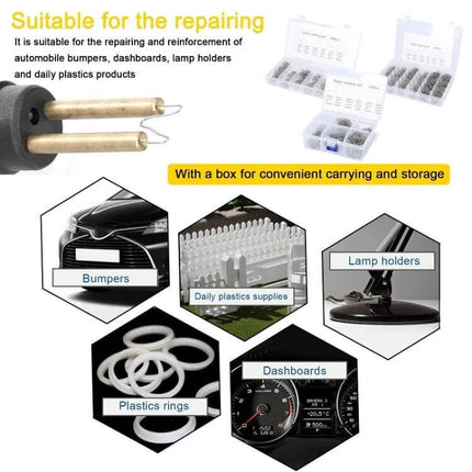 Boxed Car Bumper Repair Welding Wire Set 0.6 0.8 mm with six tungsten steel nail shapes, storage box, for bumpers dashboards lamp holders (product image)