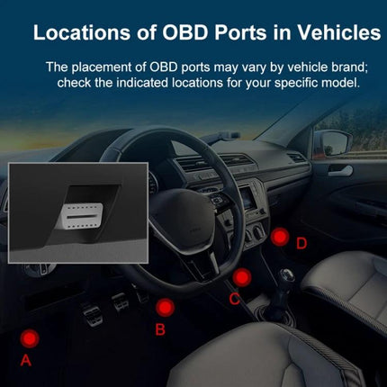 Essential Car Diagnostic Scanner for Routine Vehicle Checks - interior photo showing common OBD port locations A-D near steering column and center console