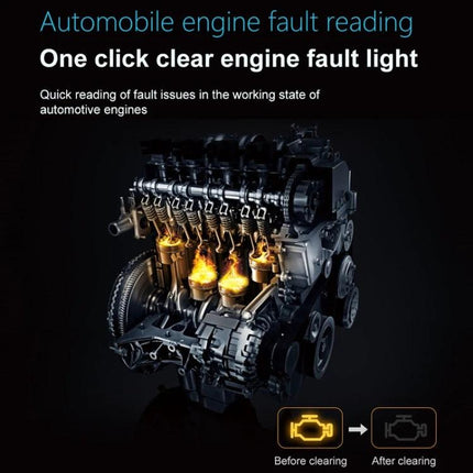 Essential Car Diagnostic Scanner for Routine Vehicle Checks showing engine fault reading and one-click clear engine fault light