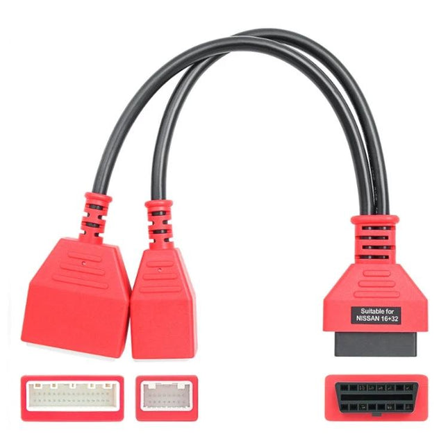 Practical Adapter for Everyday Nissan Car Key Management red dual-cable adapter for Nissan key programming and diagnostics