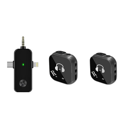 In-Ear Monitoring System for Musicians On Stage wireless transmitter and dual receivers with 3.5mm, USB-C and Lightning connectors