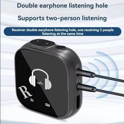 In-Ear Monitoring System for Musicians On Stage compact wireless dual-earphone receiver showing two earphones plugged in