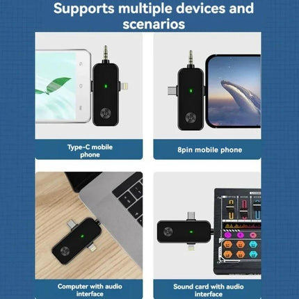 In-Ear Monitoring System for Musicians On Stage wireless transmitter shown connected to Type-C, 8pin phones, laptop and sound card for live monitoring