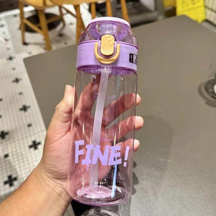 Student Portable Bouncing Straw Cup, 550ml to 800ml - Clear purple polycarbonate bottle with sealed lid and internal straw for students
