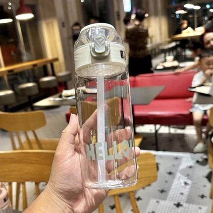 Student Portable Bouncing Straw Cup, 550ml to 800ml clear polycarbonate bottle with sealed lid and internal straw