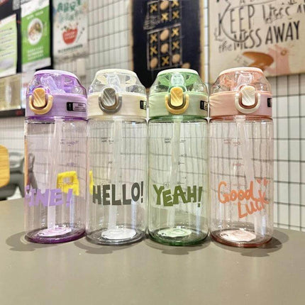 Student Portable Bouncing Straw Cup, 550ml to 800ml - Clear polycarbonate student water bottle with sealed lid and internal straw, 4 pastel colors