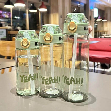 Student Portable Bouncing Straw Cup, 550ml to 800ml clear polycarbonate bottle with sealed lid and internal straw for students