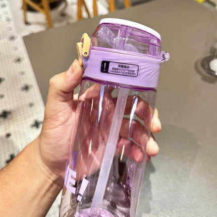 Student Portable Bouncing Straw Cup, 550ml to 800ml - Clear purple polycarbonate bottle with sealed lid and internal straw for students and travel