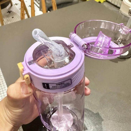 Student Portable Bouncing Straw Cup, 550ml to 800ml Clear Purple Polycarbonate Bottle With Sealed Lid And Internal Straw