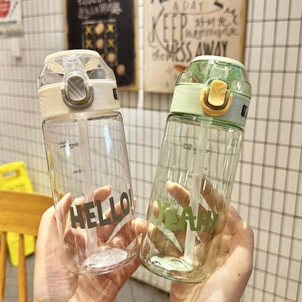 Student Portable Bouncing Straw Cup, 550ml to 800ml clear polycarbonate bottle with sealed lid and internal straw