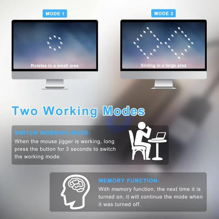 Virtual Mouse for Preventing Computer Hibernation Device showing two working modes and instructions for mode switch and memory function