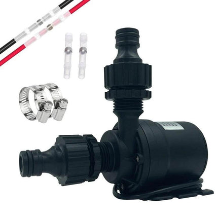 Stainless Steel Booster Pump For Water Lifting, 8m Lift compact submersible pump with fittings, 17 L/min at 30W, DC12V/DC24V, epoxy-encapsulated PCB