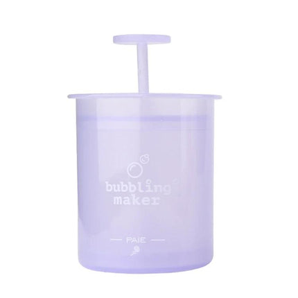 Portable Foaming Cup for Daily Skincare and Travel Use - translucent lavender foaming cup with plunger for quick facial cleanser foam