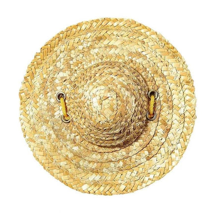 Straw Hat for Dogs and Cats on Outdoor Adventures and Parties - breathable lightweight straw hat with adjustable elastic straps for pet sun protection