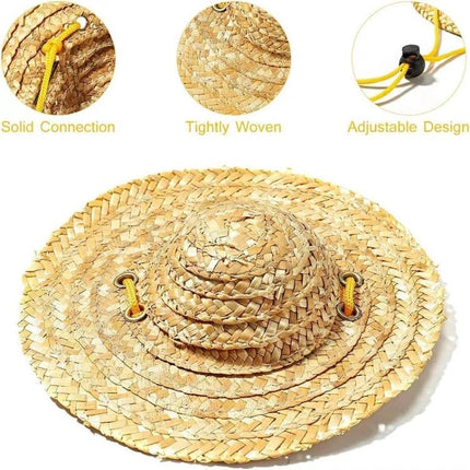 Straw Hat for Dogs and Cats on Outdoor Adventures and Parties - lightweight breathable tightly woven straw hat with adjustable elastic straps