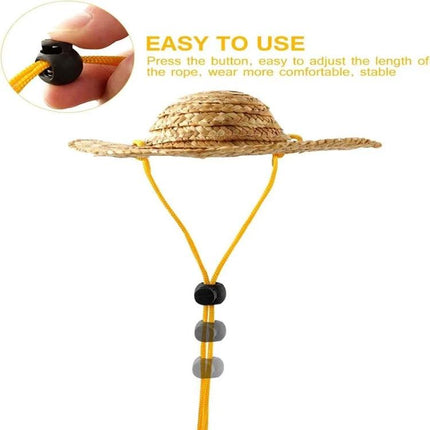 Straw Hat for Dogs and Cats on Outdoor Adventures and Parties - lightweight straw sun hat with adjustable elastic strap and toggle