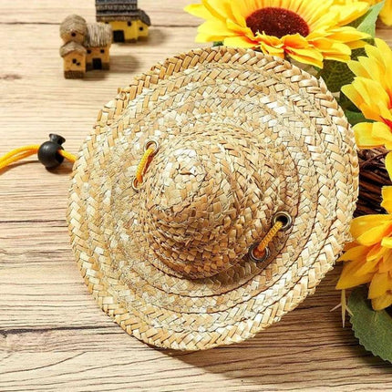 Straw Hat for Dogs and Cats on Outdoor Adventures and Parties - lightweight breathable straw hat with adjustable elastic strap for pet sun protection