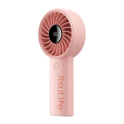 JisuLife Life4 Rechargeable Handheld Fan for Daily Cooling - compact pink portable fan with display and power button