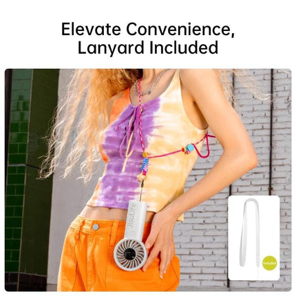JisuLife Life4 Rechargeable Handheld Fan for Daily Cooling shown worn on lanyard for hands-free portable cooling