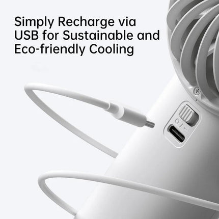 JisuLife Life4 Rechargeable Handheld Fan for Daily Cooling showing USB charging port and cable for eco-friendly recharging