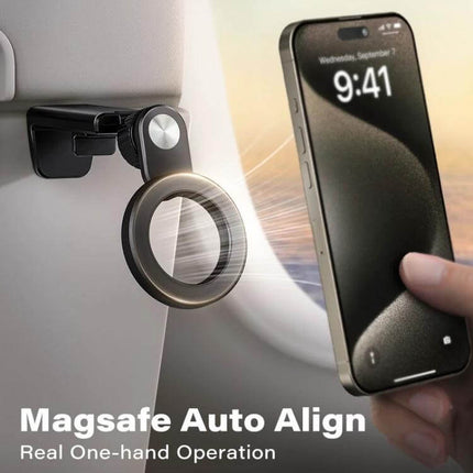 Desktop Magnetic Phone Holder for Live Streams and Video Calls - magnetic desktop mount showing iPhone aligning to ring for hands-free livestreams and video calls