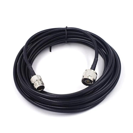 Flexible WiFi and Radio Signal Extension Cable for Antennas coiled black RF coaxial cable with silver connectors for improved antenna placement