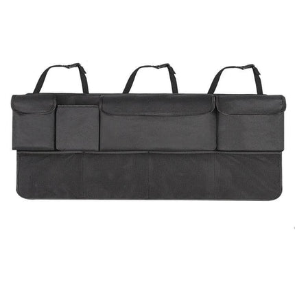 Rear Seat Widening Organizing Bag for Cars and SUVs black 600D Oxford fabric trunk organizer with 8 pockets, 90×50×9 cm for strollers and suitcases