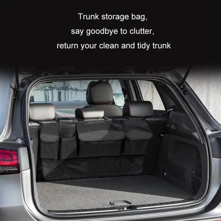 Rear Seat Widening Organizing Bag for Cars and SUVs installed in SUV trunk expanding rear storage with 8 pockets, 600D Oxford, 90×50×9 cm