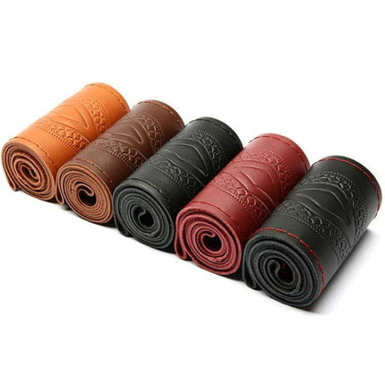 Cowhide Steering Wheel Cover 38cm for Everyday Driving - rolled leather covers in tan, brown, black, red for breathable, sweat-absorbent comfort