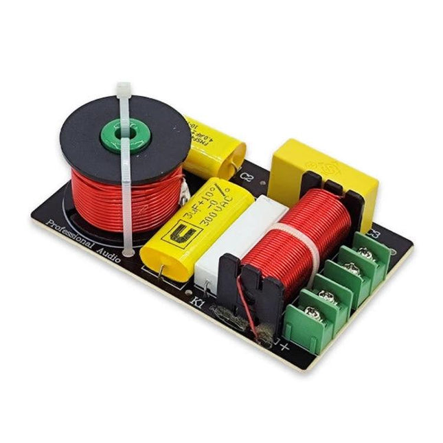 Magenta-2 2-Way Crossover for Bookshelf Speaker Audio Systems mounted PCB with inductors, capacitors and terminal blocks for DIY speaker crossover