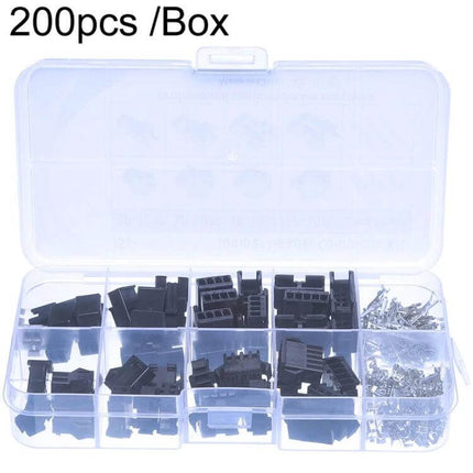 JST-SM 2.54mm Header Connectors Set 2-5Pin For Hobby Electronics - 200pcs organized kit with housings and pins in plastic compartment box